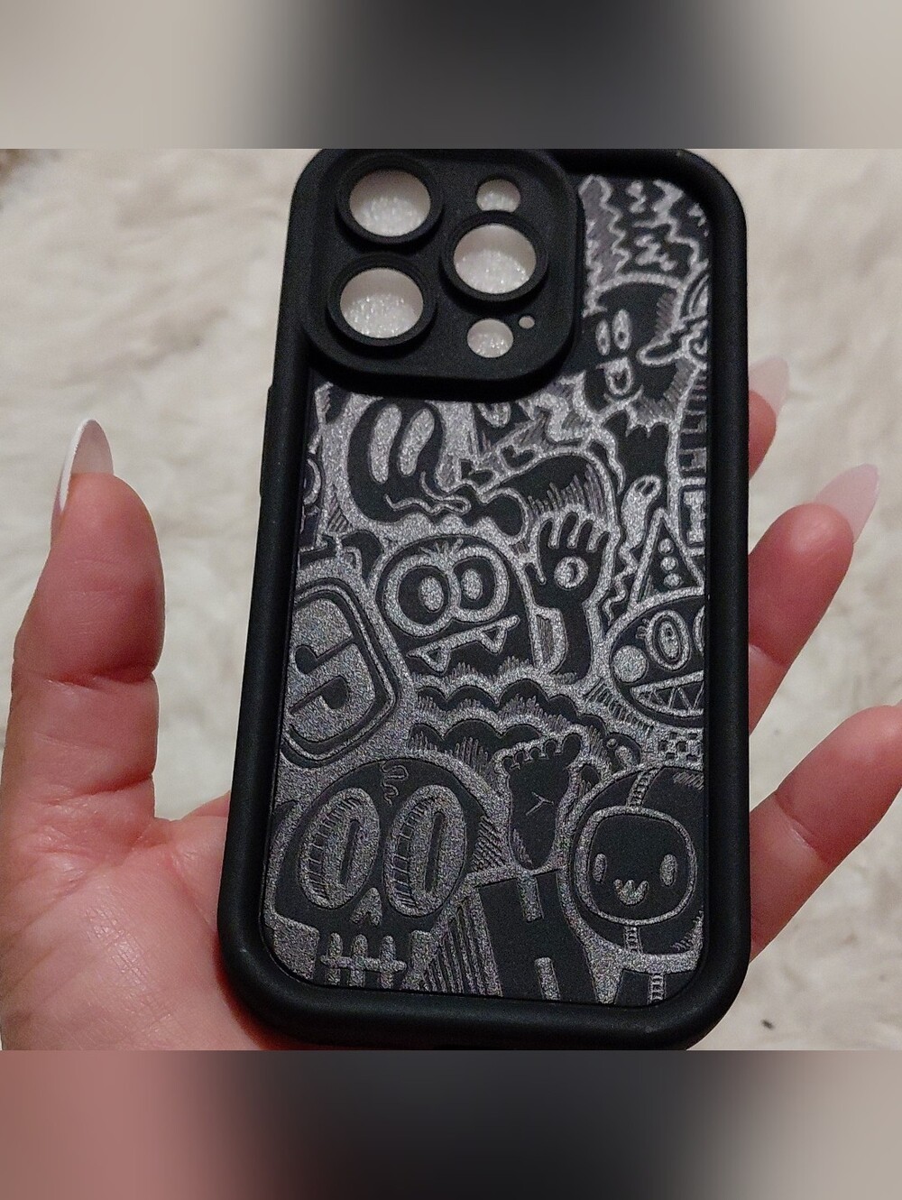 Iphone 14 Pro Case Black & Silver Patterned Phone Case - Unbranded